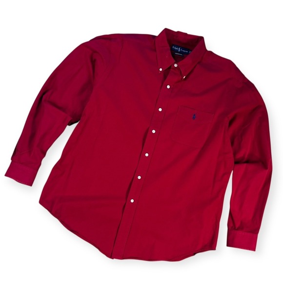 Ralph Lauren Mens XL Classic Fit Red Twill Button Down Long Sleeve Pony Logo - Picture 2 of 10